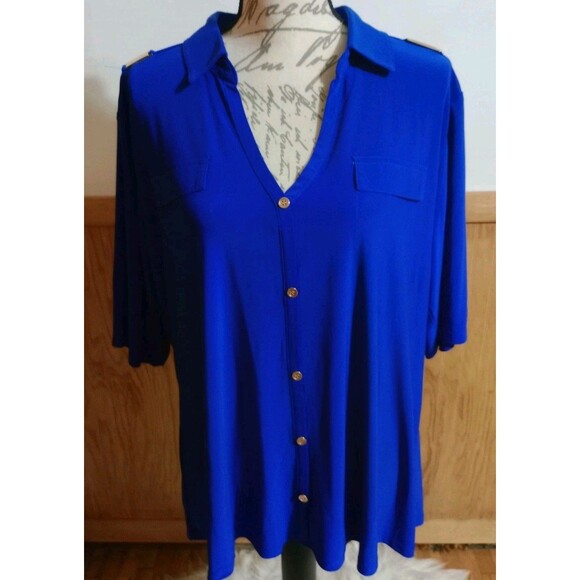 89th & Madison Women's Pullover Blue Short Sleeve Top 2X Plus Silky At leisure - Picture 1 of 8